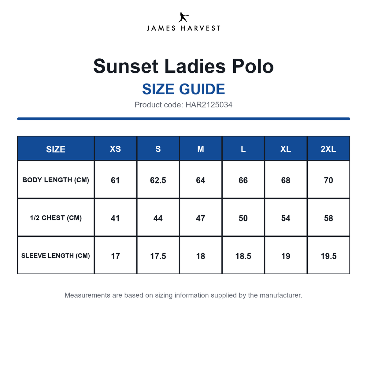 HAR2125034 James Harvest Sunset Ladies Polo size guide (HAR2125034)