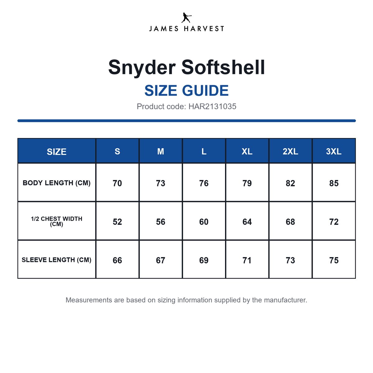HAR2131035 James Harvest Snyder Softshell size guide (HAR2131035)