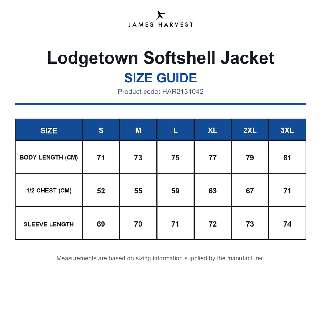 HAR2131042 James Harvest Lodgetown Softshell Jacket size guide (HAR2131042)