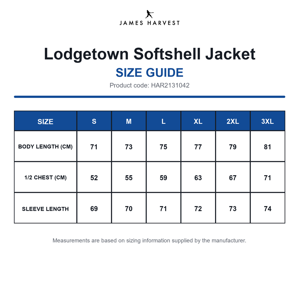 HAR2131042 James Harvest Lodgetown Softshell Jacket size guide (HAR2131042)