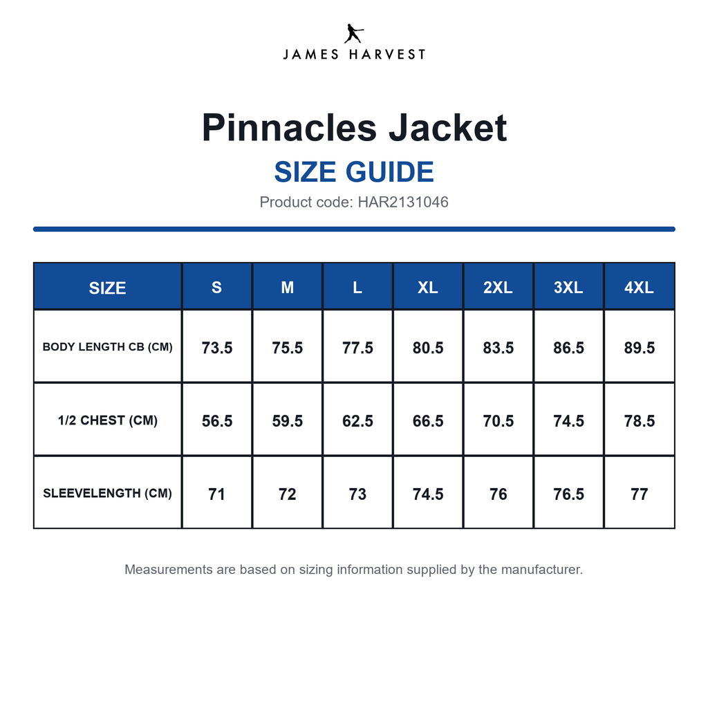 HAR2131046 James Harvest Pinnacles Jacket size guide (HAR2131046)