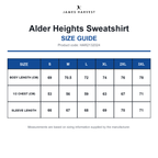 HAR2132024 James Harvest Alder Heights Sweatshirt size guide (HAR2132024)