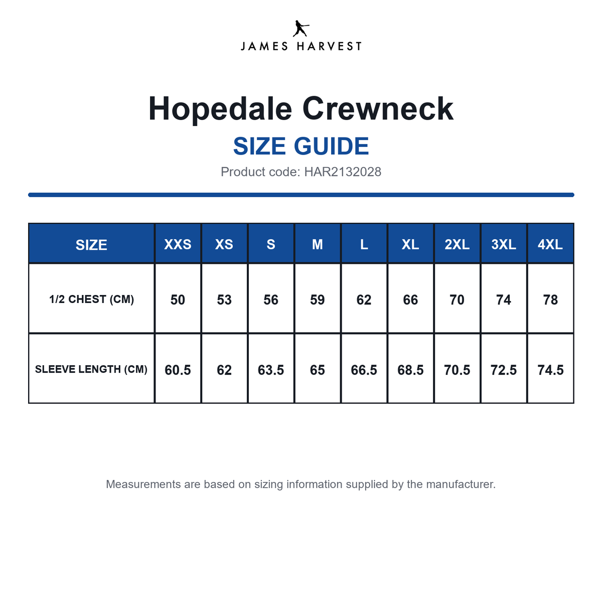 HAR2132028 James Harvest Hopedale Crewneck size guide (HAR2132028)