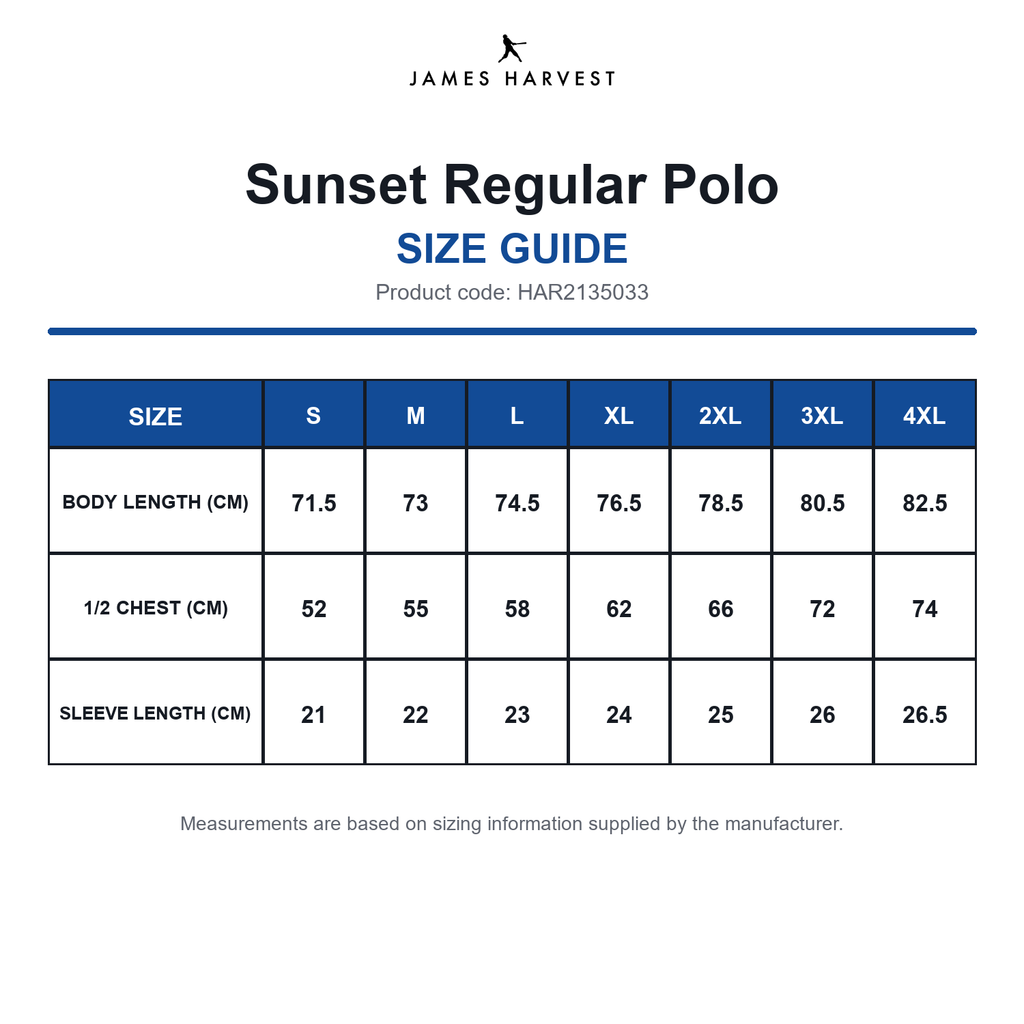 HAR2135033 James Harvest Sunset Regular Polo size guide (HAR2135033)