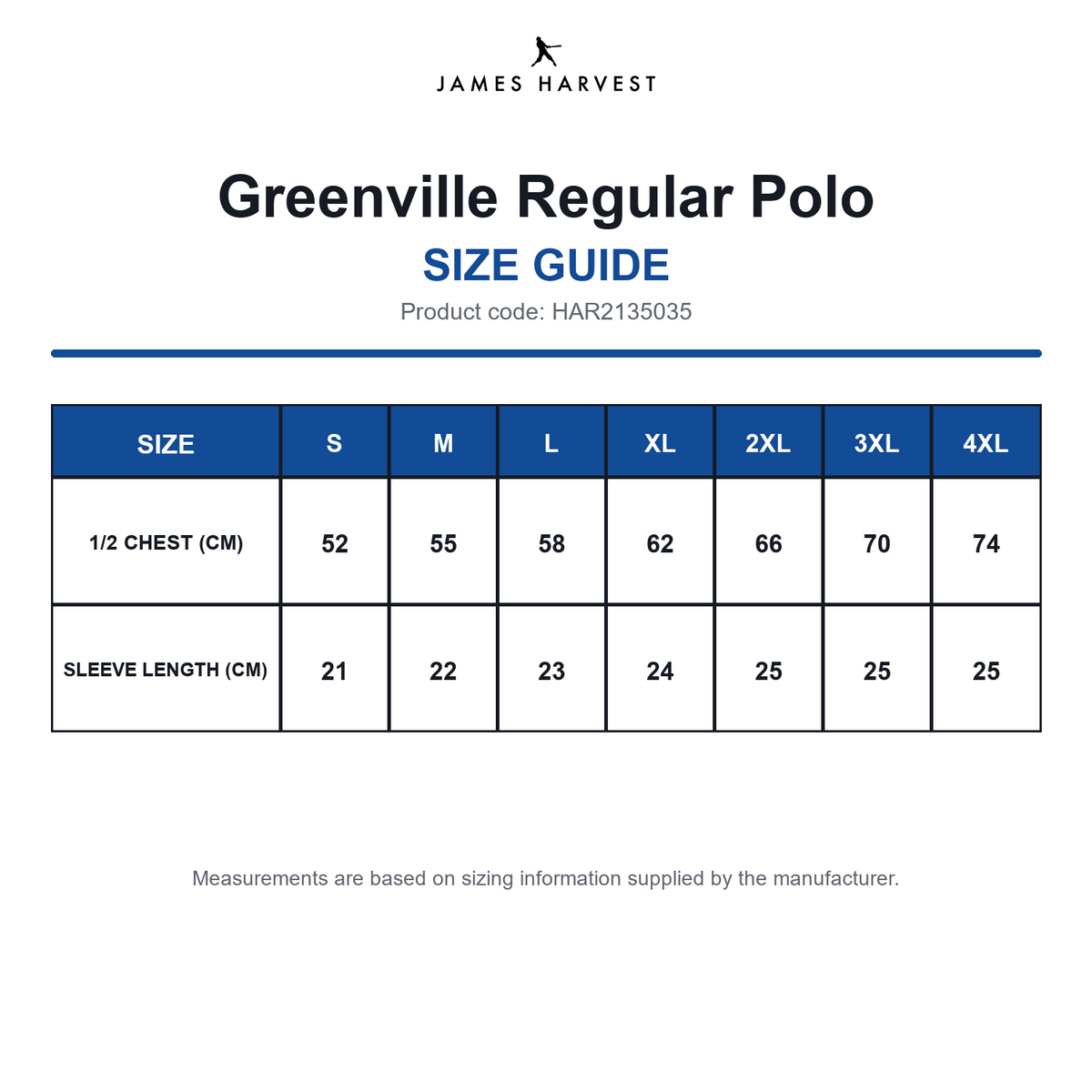 HAR2135035 James Harvest Greenville Regular Polo size guide (HAR2135035)