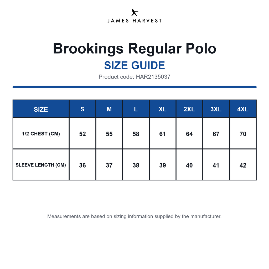 HAR2135037 James Harvest Brookings Regular Polo size guide (HAR2135037)