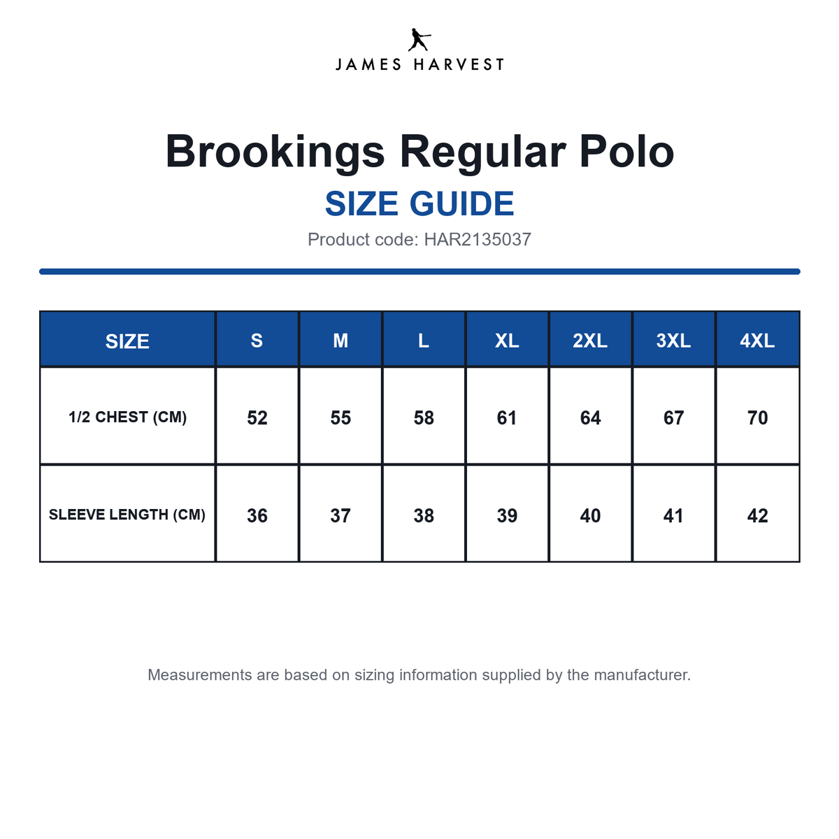 HAR2135037 James Harvest Brookings Regular Polo size guide (HAR2135037)