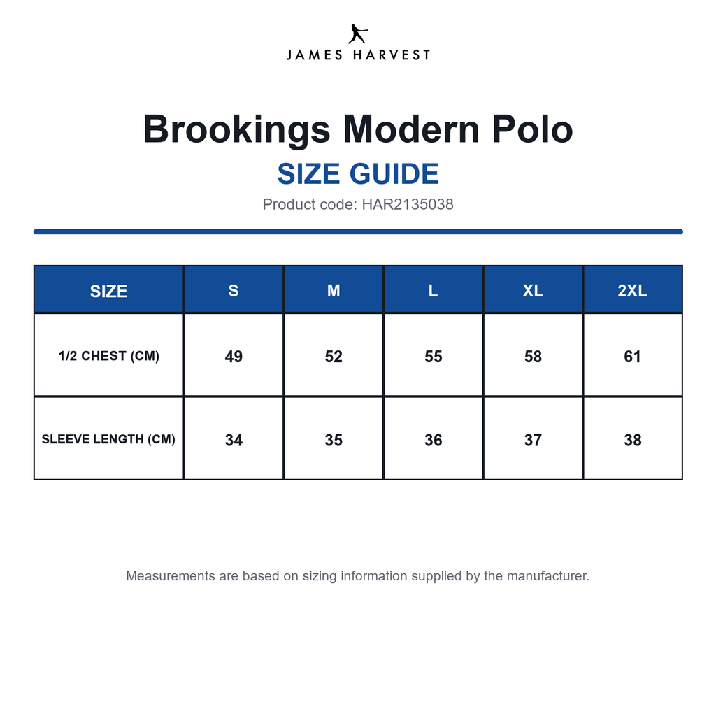 HAR2135038 James Harvest Brookings Modern Polo size guide (HAR2135038)