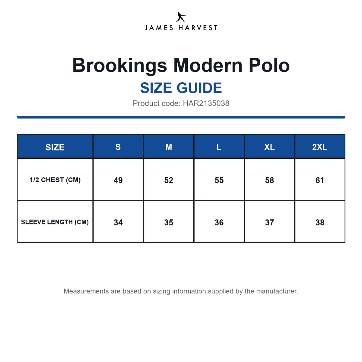 HAR2135038 James Harvest Brookings Modern Polo size guide (HAR2135038)