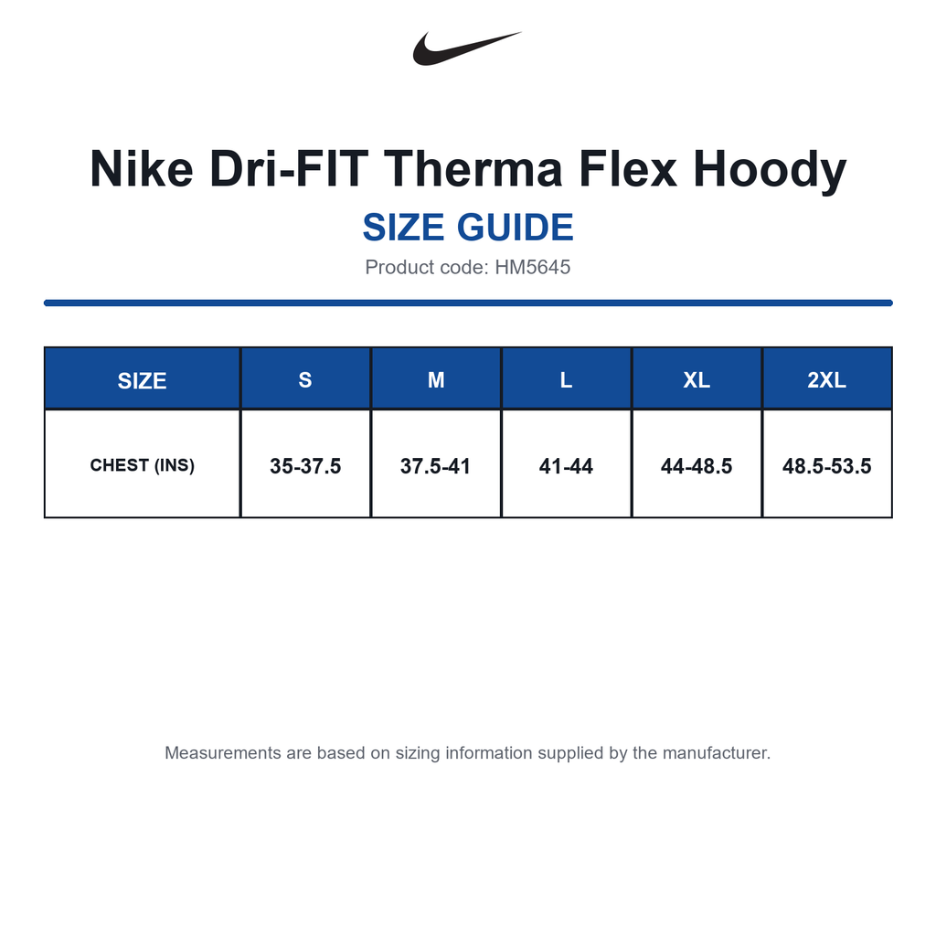 HM5645 Nike Dri-FIT Therma Flex Hoody size guide (HM5645)