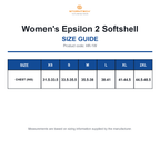 HR-1W Stormtech Women's Epsilon 2 Softshell size guide (HR-1W)