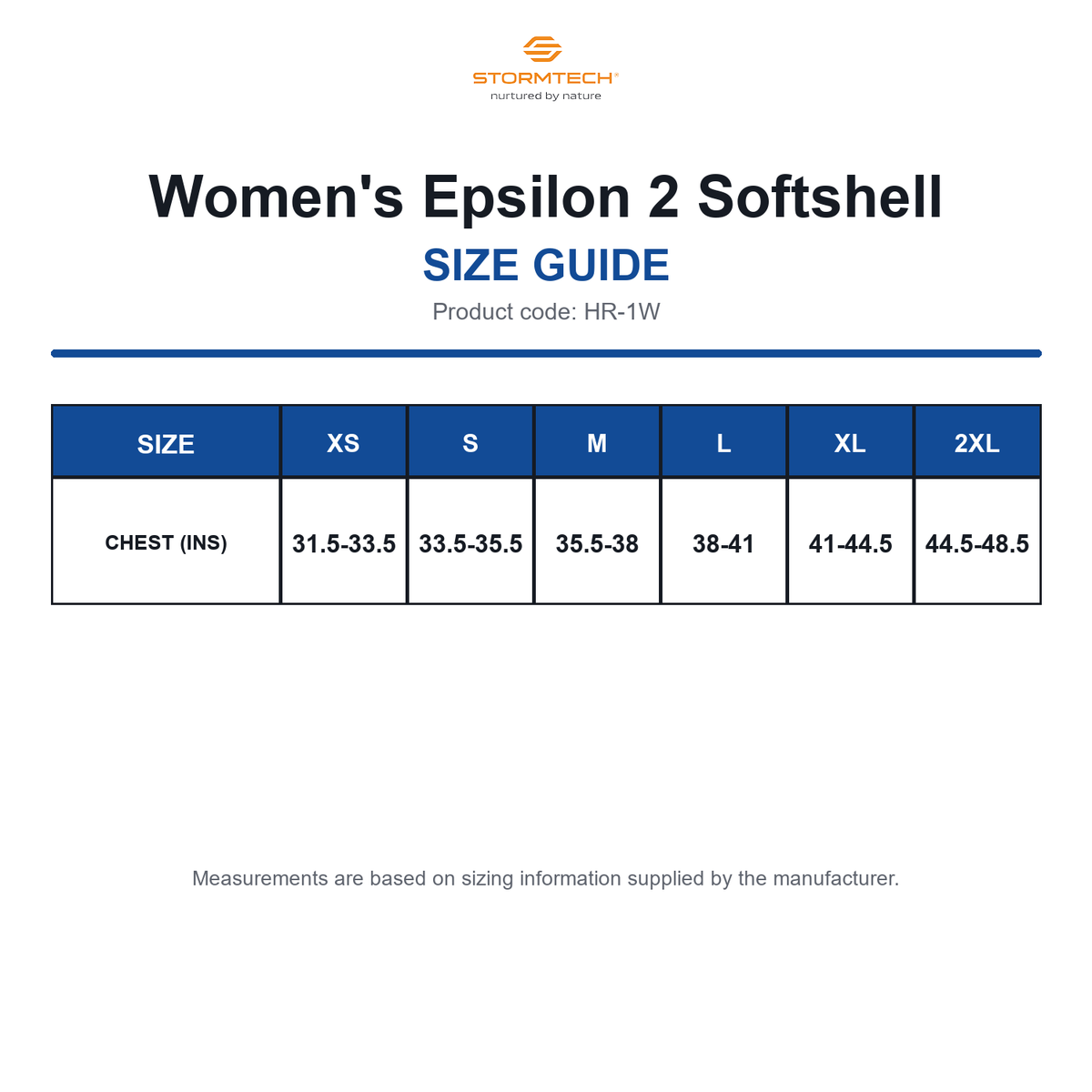 HR-1W Stormtech Women's Epsilon 2 Softshell size guide (HR-1W)