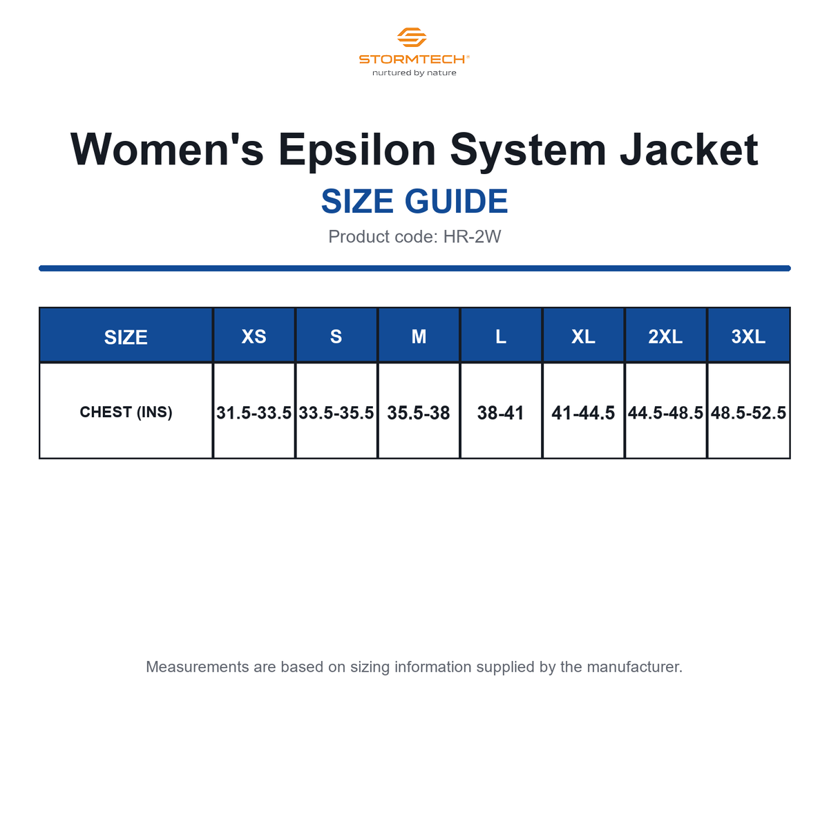 HR-2W Stormtech Women's Epsilon System Jacket size guide (HR-2W)