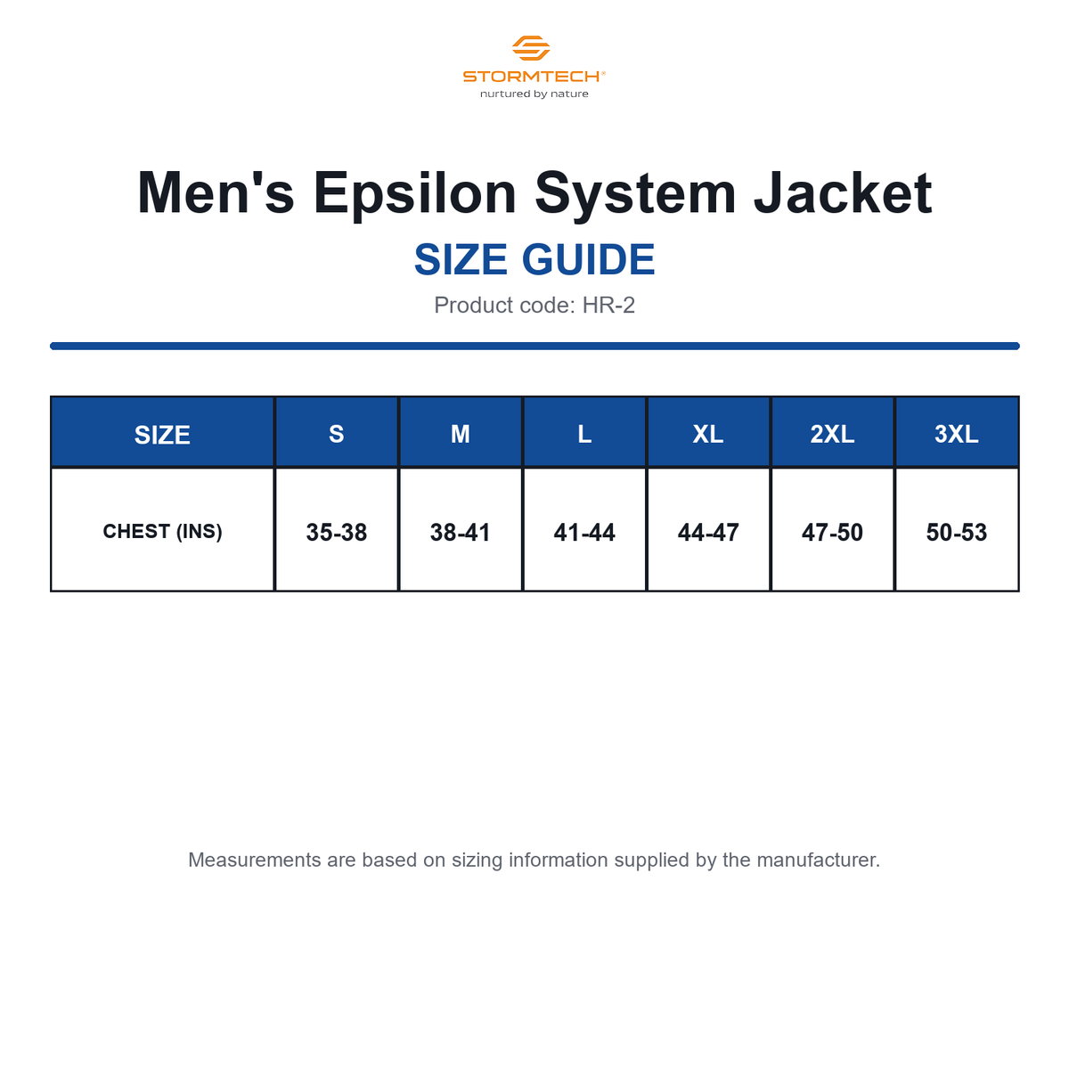 HR-2 Stormtech Men's Epsilon System Jacket size guide (HR-2)