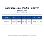 HTZ-2W Stormtech LadysTreeline 1/4 Zip Pullover size guide (HTZ-2W)