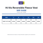 HV008F Yoko Hi-Vis Reversible Fleece Vest size guide (HV008F)