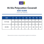 HV058-3M Yoko Hi-Vis Polycotton Coverall size guide (HV058-3M)