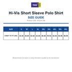 HVJ210-3M Yoko Hi-Vis Short Sleeve Polo Shirt size guide (HVJ210-3M)