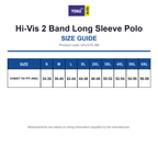 HVJ310-3M Yoko Hi-Vis 2 Band Long Sleeve Polo size guide (HVJ310-3M)