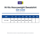 HVJ510 Yoko Hi-Vis Heavyweight Sweatshirt size guide (HVJ510)