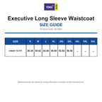 HVJ800 Yoko Executive Long Sleeve Waistcoat size guide (HVJ800)