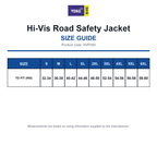 HVP300 Yoko Hi-Vis Road Safety Jacket size guide (HVP300)