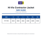 HVP305-3M Yoko Hi-Vis Contractor Jacket size guide (HVP305-3M)