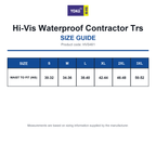 HVS461 Yoko Hi-Vis Waterproof Contractor Trs size guide (HVS461)