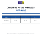 HVW100CH Yoko Childrens Hi-Vis Waistcoat size guide (HVW100CH)