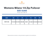 HXR-1W Stormtech Womens Milano 1/4 Zip Pullover size guide (HXR-1W)