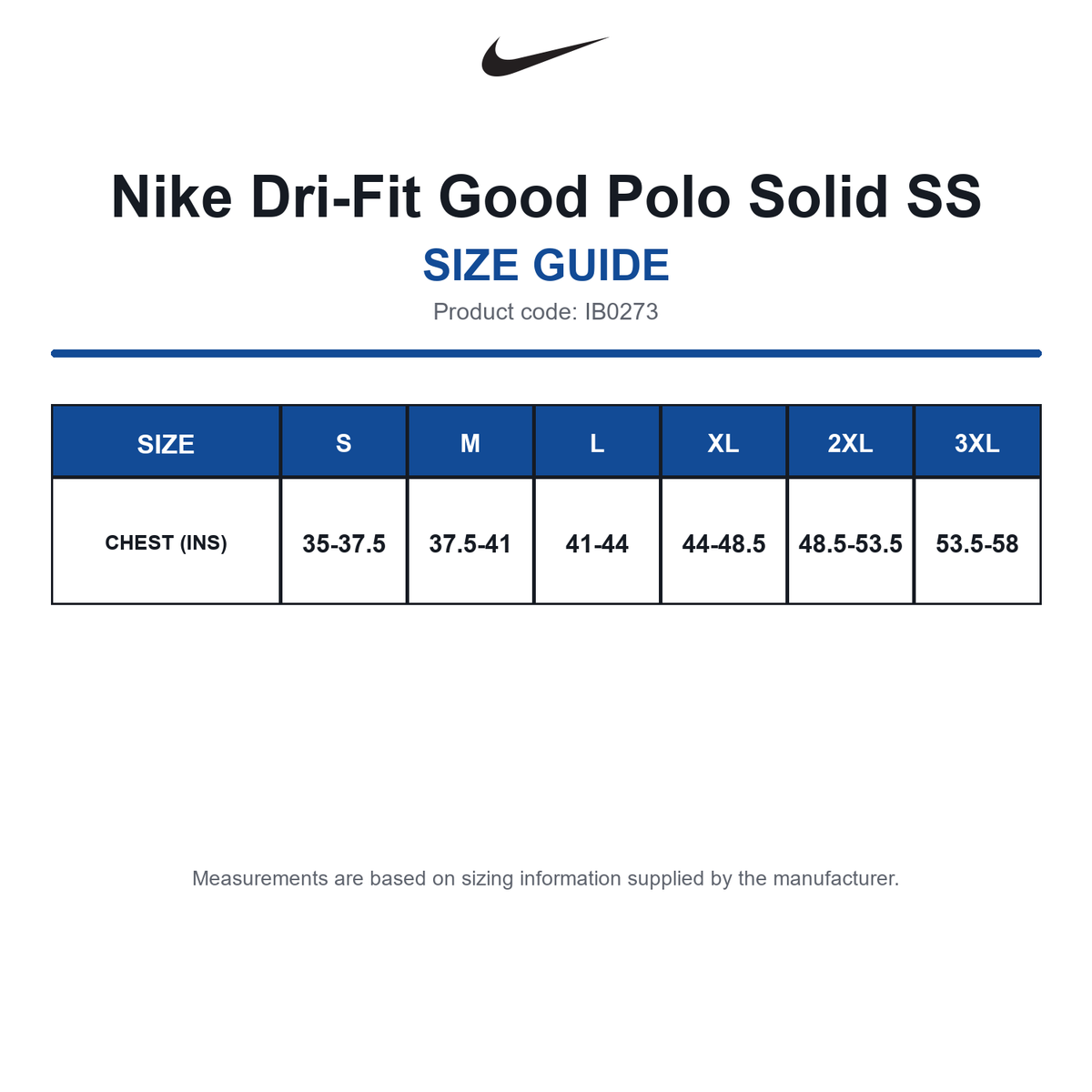 IB0273 Nike Dri-Fit Good Polo Solid SS size guide (IB0273)