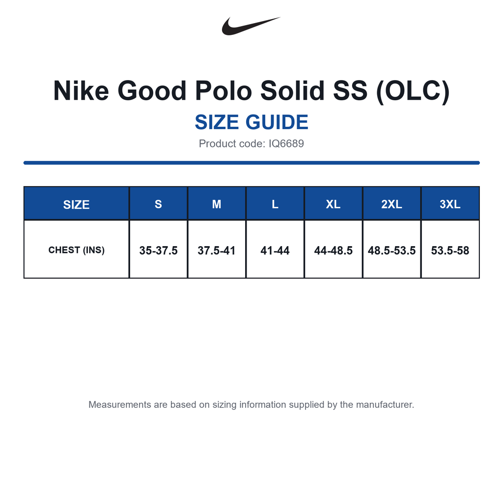 IQ6689 Nike Good Polo Solid SS (OLC) size guide (IQ6689)
