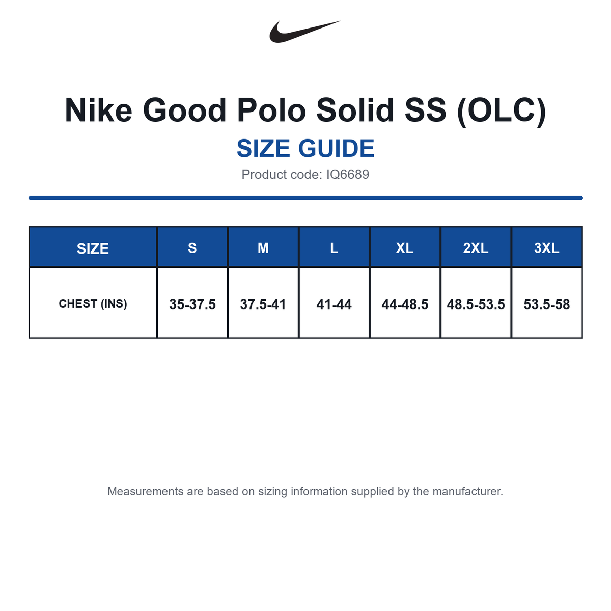 IQ6689 Nike Good Polo Solid SS (OLC) size guide (IQ6689)