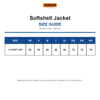 JM1201 Jobman Softshell Jacket size guide (JM1201)