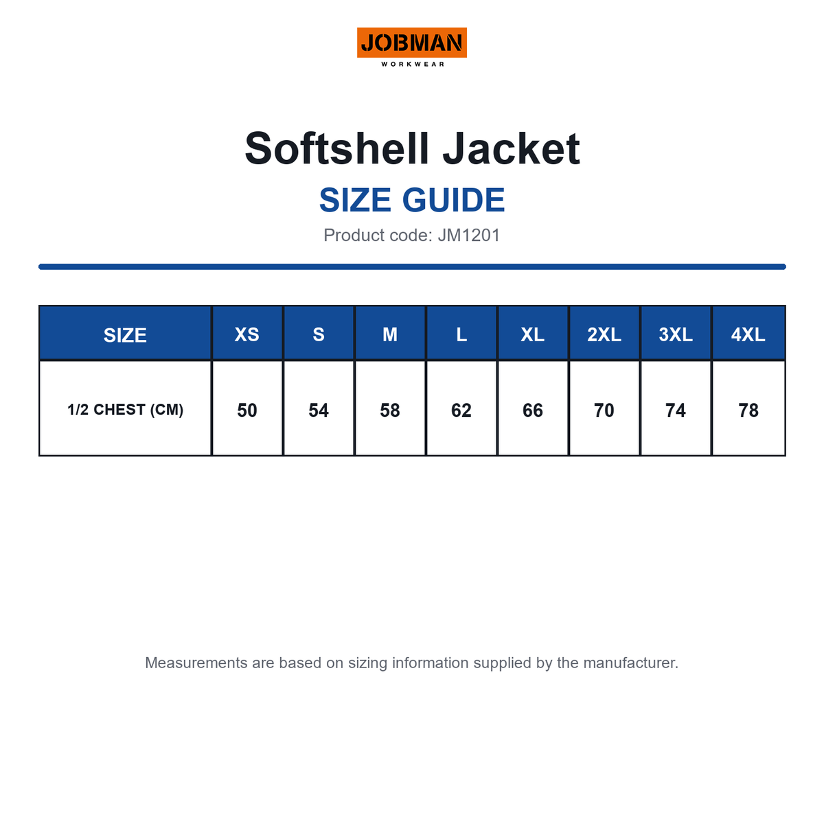 JM1201 Jobman Softshell Jacket size guide (JM1201)