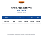 JM1283 Jobman Shell Jacket Hi-Vis size guide (JM1283)