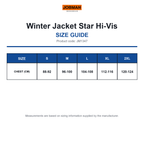 JM1347 Jobman Winter Jacket Star Hi-Vis size guide (JM1347)
