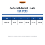 JM1376 Jobman Softshell Jacket Hi-Vis size guide (JM1376)