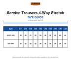 JM2318 Jobman Service Trousers 4-Way Stretch size guide (JM2318)