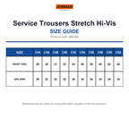 JM2328 Jobman Service Trousers Stretch Hi-Vis size guide (JM2328)