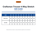 JM2391 Jobman Craftsman Trouser 4-Way Stretch size guide (JM2391)