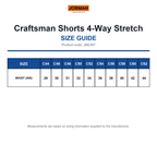 JM2397 Jobman Craftsman Shorts 4-Way Stretch size guide (JM2397)