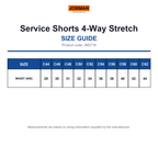 JM2718 Jobman Service Shorts 4-Way Stretch size guide (JM2718)