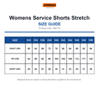 JM2719 Jobman Womens Service Shorts Stretch size guide (JM2719)