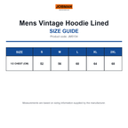 JM5154 Jobman Mens Vintage Hoodie Lined size guide (JM5154)