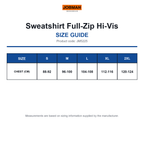 JM5225 Jobman Sweatshirt Full-Zip Hi-Vis size guide (JM5225)