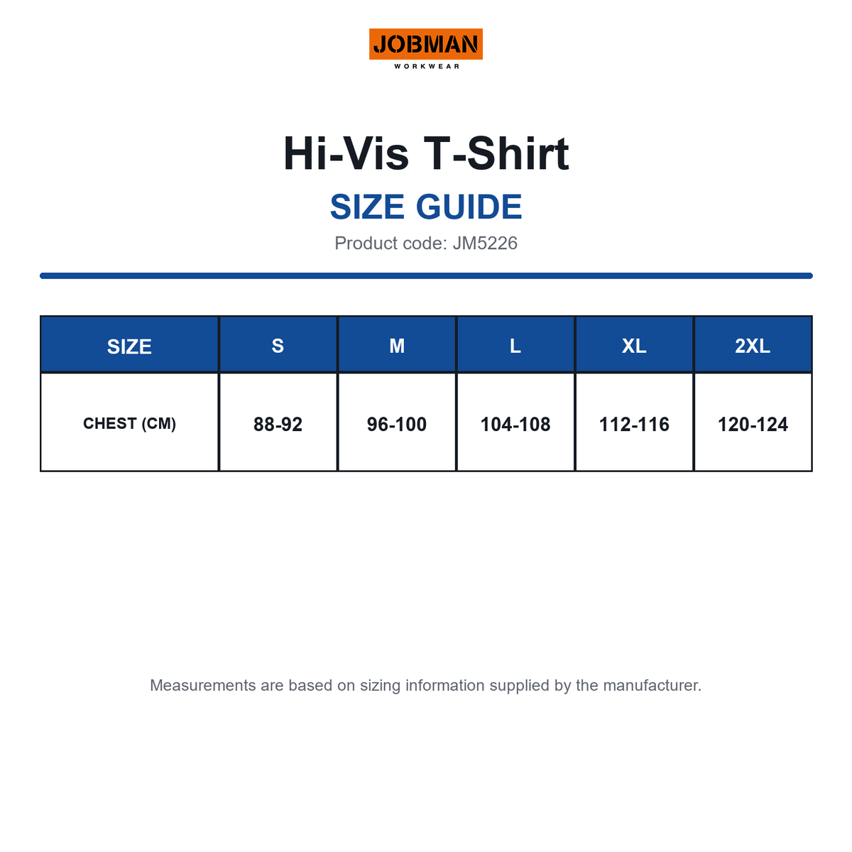 JM5226 Jobman Hi-Vis T-Shirt size guide (JM5226)