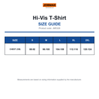 JM5326 Jobman Hi-Vis T-Shirt size guide (JM5326)