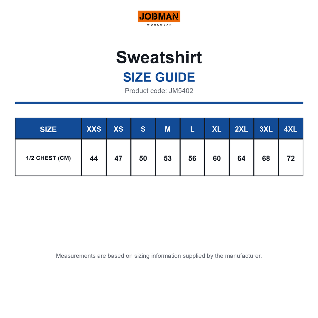 JM5402 Jobman Sweatshirt size guide (JM5402)