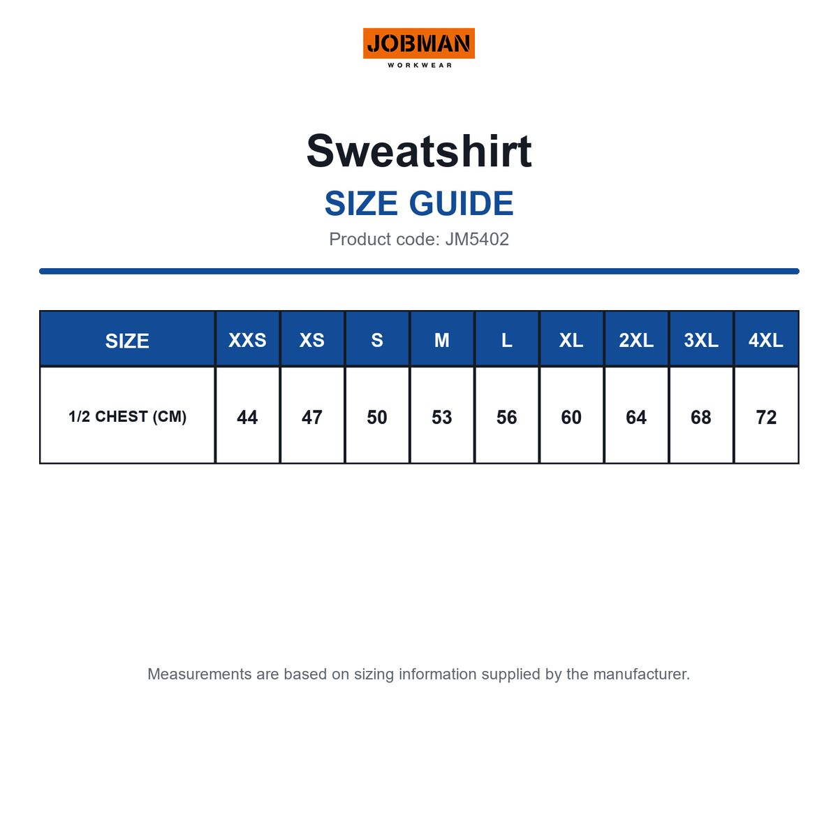 JM5402 Jobman Sweatshirt size guide (JM5402)